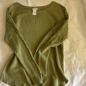 Sundance Olive Green Lace-Trim Long Sleeve Thermal
